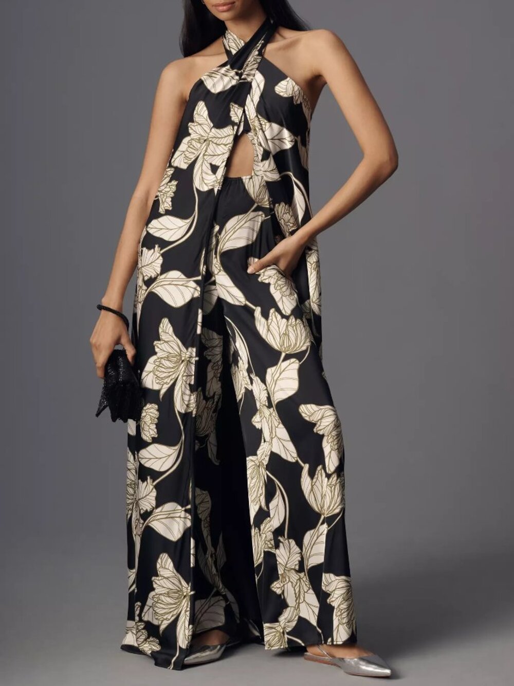 Sold Out Rare Anthropologie Hutch Pavy Tie Halter Wide-Leg Jumpsuit Size 14 NWT